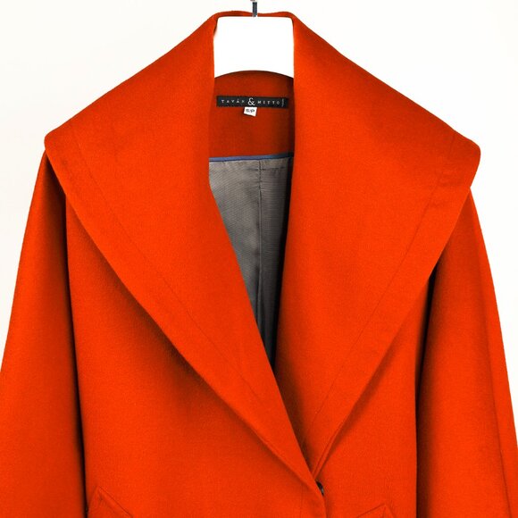Tavan & Mitto Red Wool Shawl Collar Kimono-Sleeve Midi Coat - Picture 3 of 9